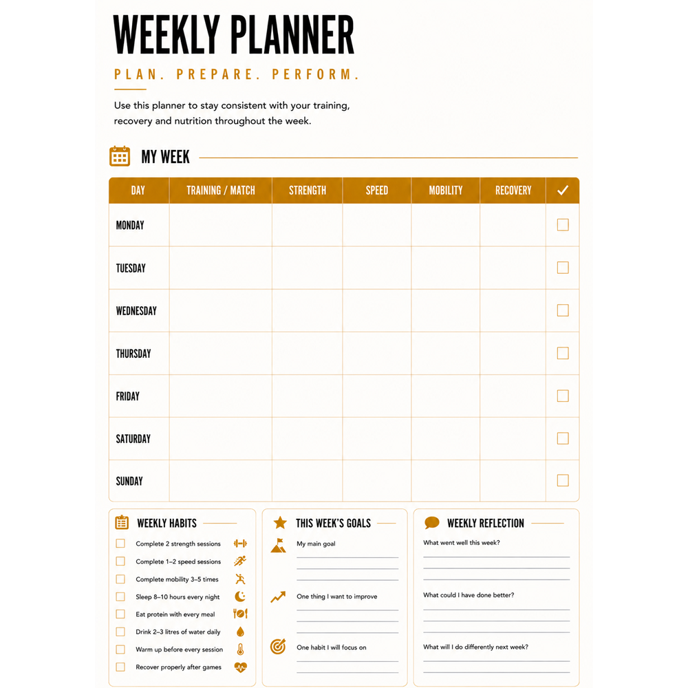 Weekly Sports Training Planner for Young Athletes – Printable A4 PDF- Digital download