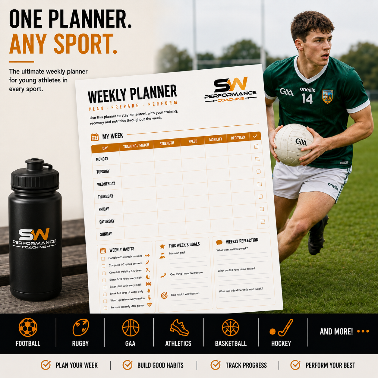 Weekly Sports Training Planner for Young Athletes – Printable A4 PDF- Digital download