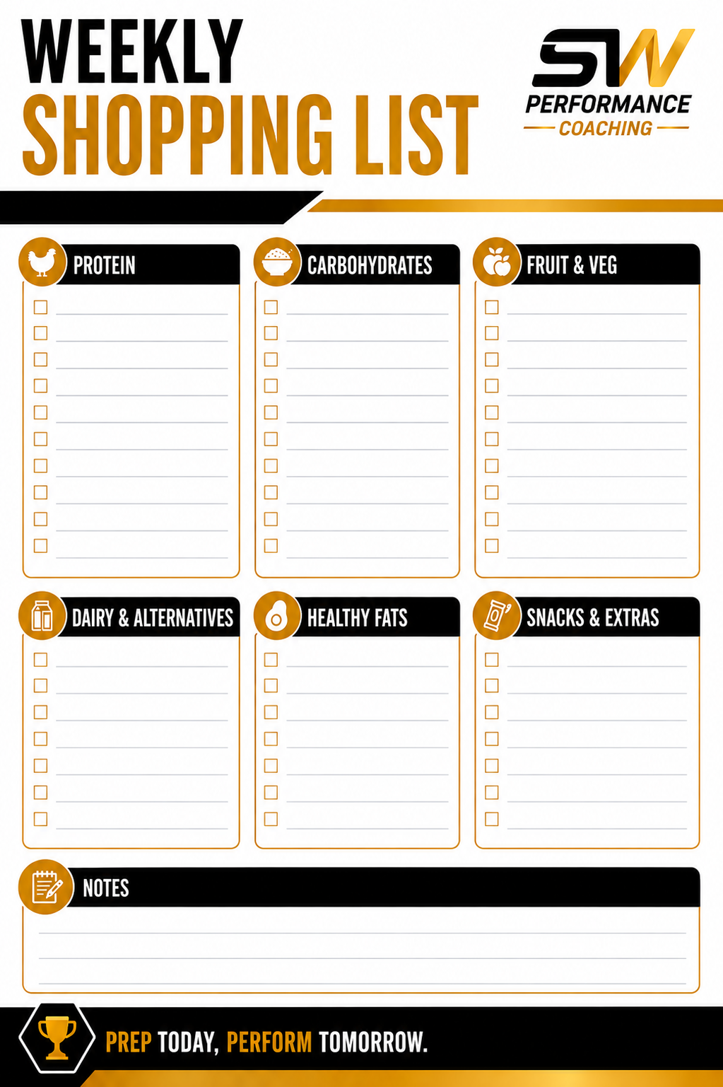 Weekly Shopping List – Youth Athlete Nutrition Planner